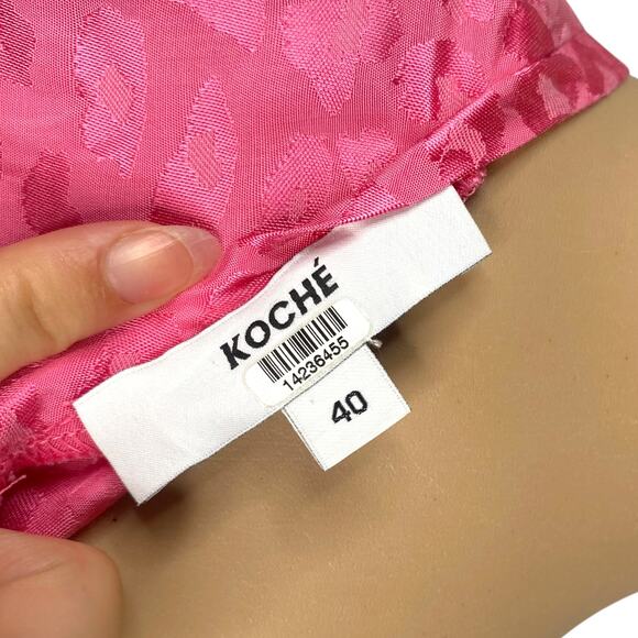 KOCHE Pink Leopard Jacquard Black Lace Asymmetric Shift Dress SZ 40/XS - Picture 10 of 11